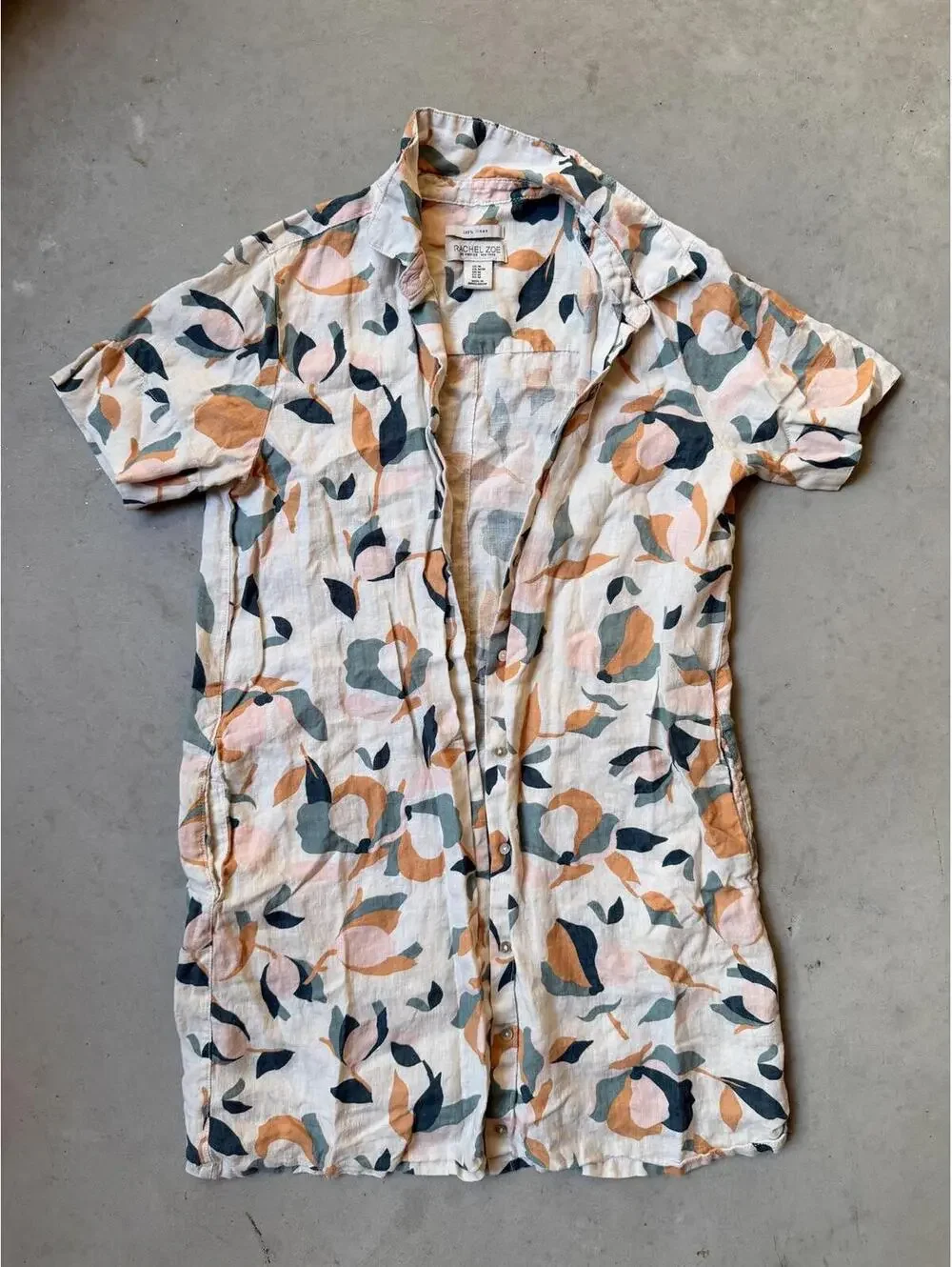 Floral Linen Button Up Tee Shirt Dress Bathing Suit Cover Up
